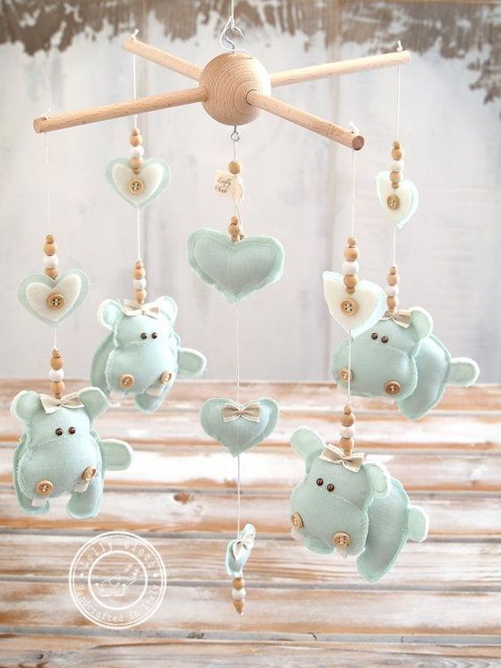 Hippo Baby Nursery Mobile, Baby Mobile Hanging, Mint Green Nursery Decor, Mint Baby Mobile, Boy & Girl, Baby Room /2-DAY DELIVERY WORLDWIDE/