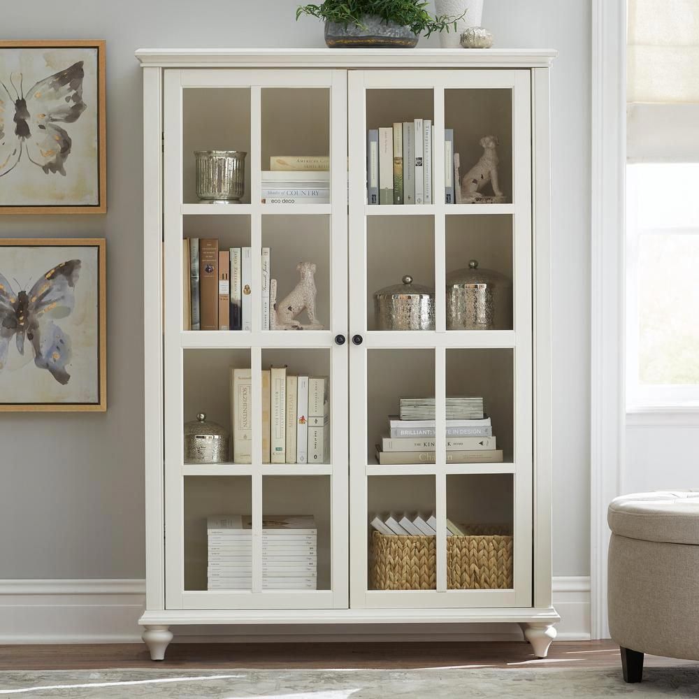Home Decorators Collection Hamilton Polar White Glass Door Bookcase 9787300410 - The Home Depot