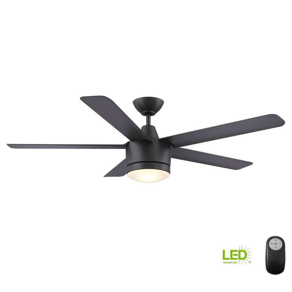 Home Decorators Collection Merwry 52 in. Integrated LED Indoor Matte Black Ceiling Fan with Light Kit and Remote Control-SW1422MBK – The Home Depot