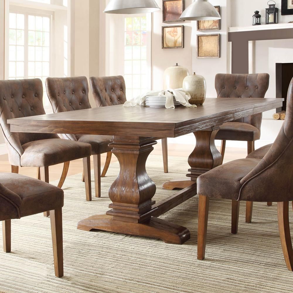 Homelegance Marie Louise Double Pedestal Dining Table in Rustic Brown