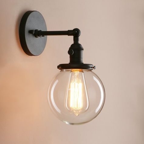 Industrial Wall Sconce with Clear Glass Globe Shade Vintage Style Farmhouse Wall Light Fixtures