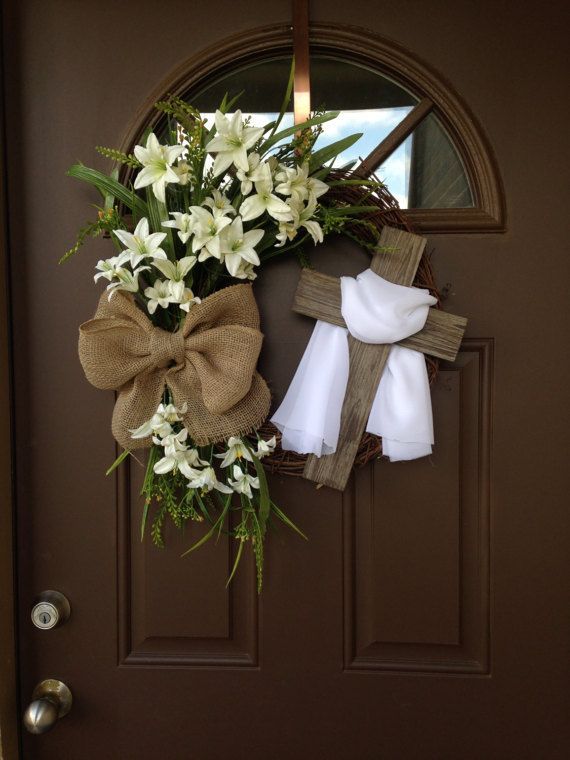 Items similar to Easter Wreath with Cross – Rustic Grapevine Easter Wreath with Burlap Bow -Easter Decorations- Easter Decor -Easter Front Door Wreath on Etsy