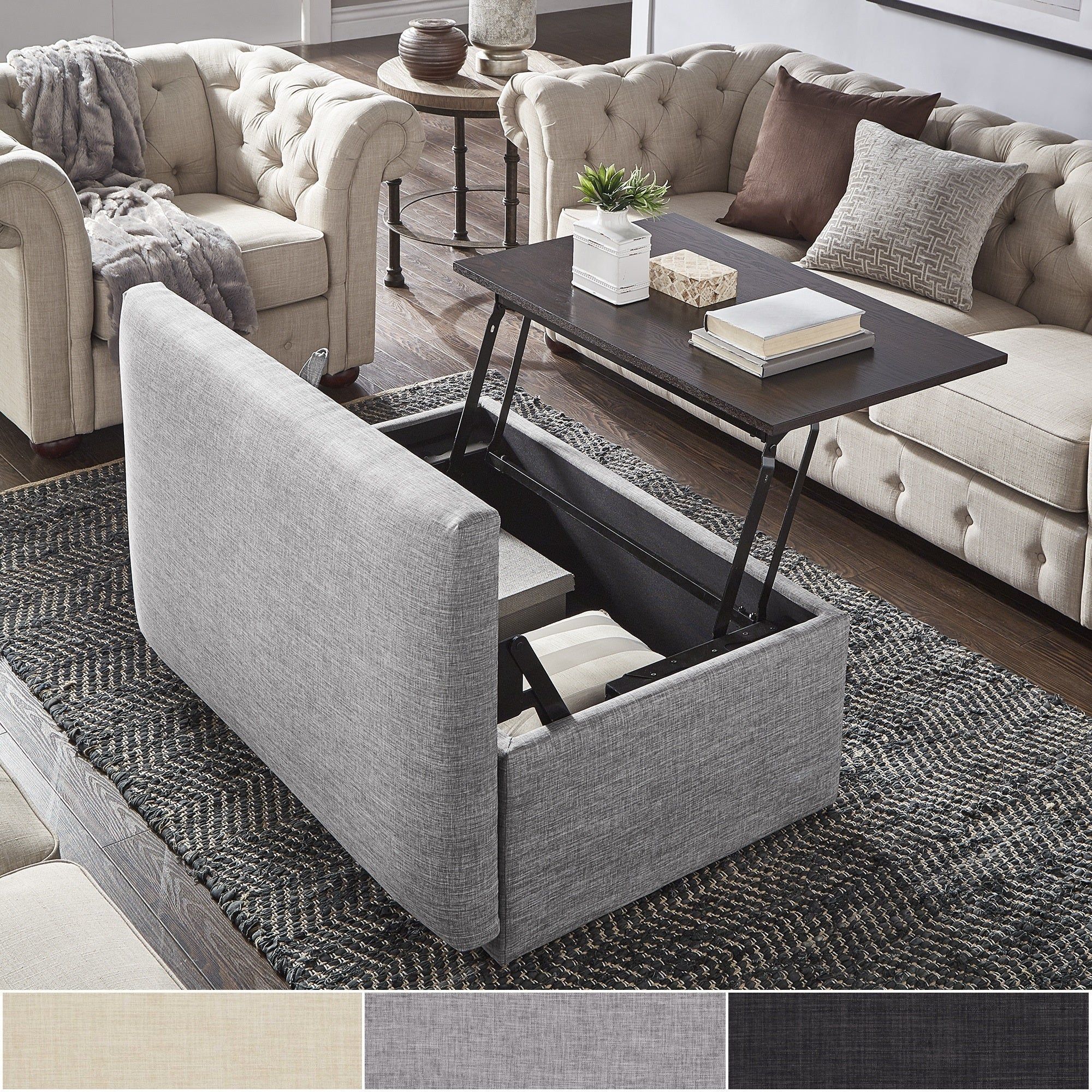 Landen Lift Top Upholstered Storage Ottoman Coffee Table by iNSPIRE Q Artisan - https://pickndecor.com/interior