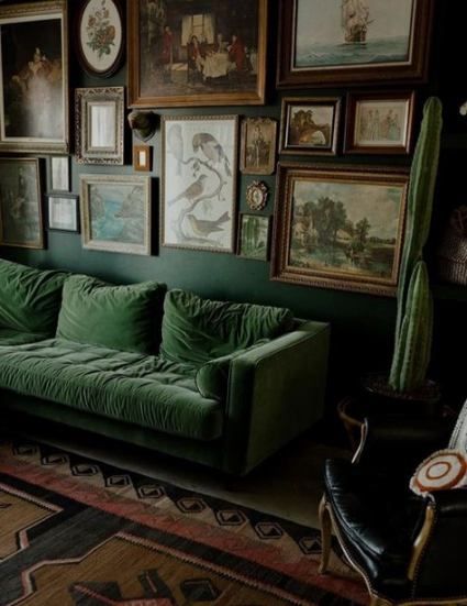 Living Room Dark Green Walls Velvet Sofa 27 Ideas