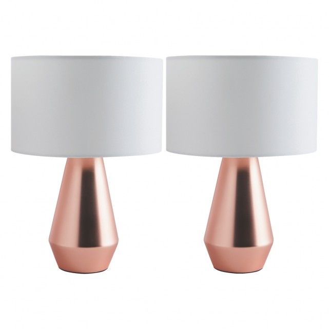 MAYA Pair of copper touch lamps with cream fabric shades