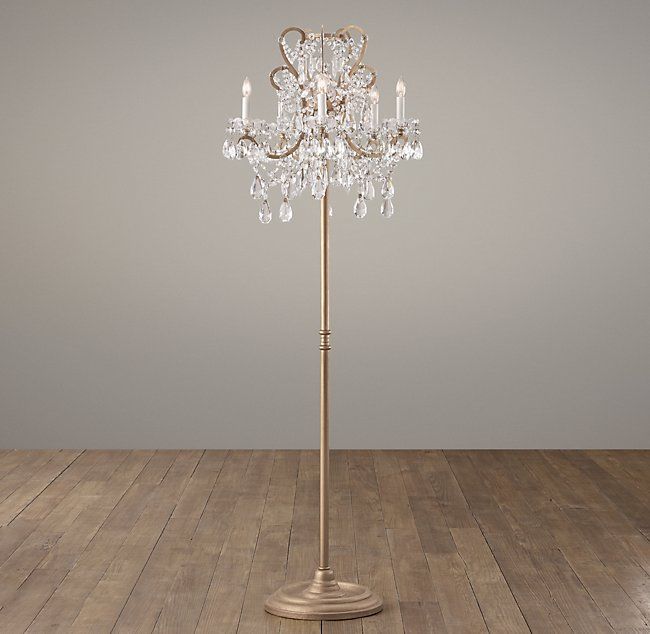 Manor Court Crystal 5-Arm Floor Lamp – Aged Gold