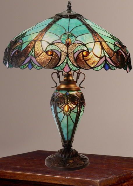 Mission Stained Glass Table Lamp Tiffany Style Shade Double Lit  | eBay