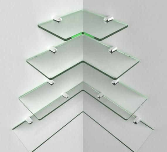 Modern corner shelf glass acrylic shelving chrome fittings included multiple sizes for cascading shelves