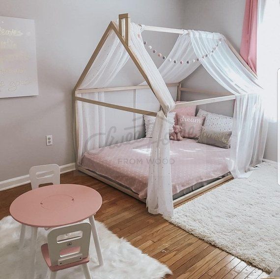 Montessori toddler beds Frame bed House bed house Wood house Kids teepee Baby bed Nursery bed Platform bed Children furniture FULL/ DOUBLE