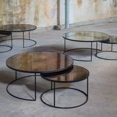Notre Monde | Bronze Nesting Coffee Table Set - 20700 - Heavy aged mirror top - ...