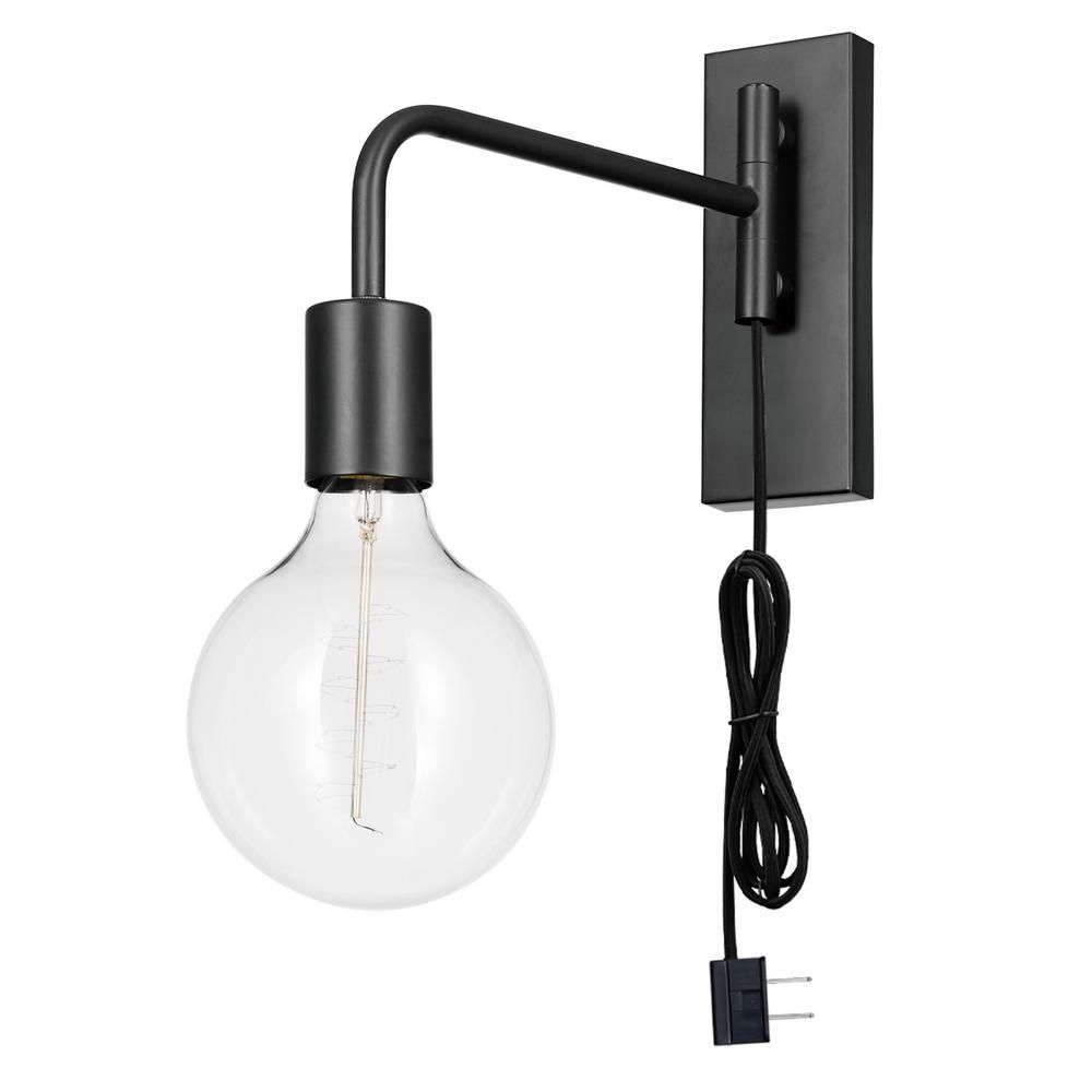 Novogratz x Globe Electric Sydney 1-Light Matte Black Plug-In Wall Sconce with Black Cloth Cord-51370 – The Home Depot
