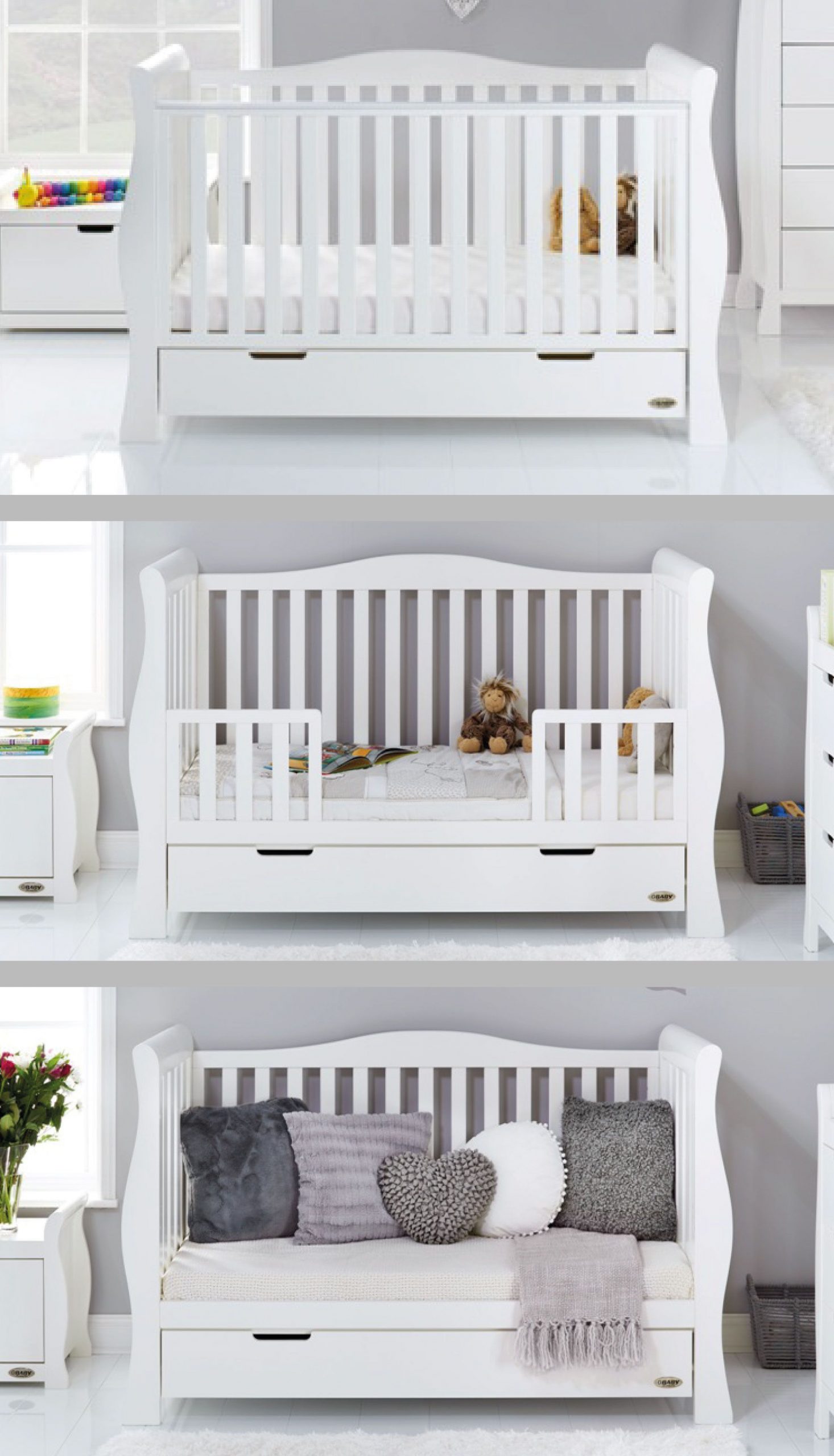 Obaby Stamford Luxe Sleigh Cot Bed - White  . . . #baby #nursery #babynursery #c...