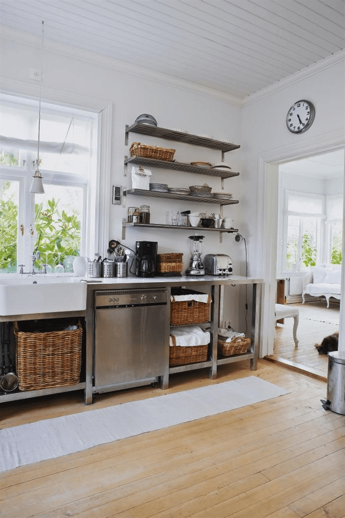 Open shelves kitchen modern storage stainless steel