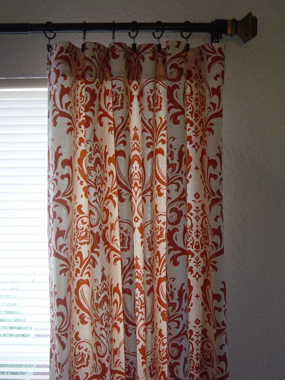 Orange and White Curtains – Rod Pocket – 63 72 84 90 96 108 or 120 Long by 24 or 50 Wide