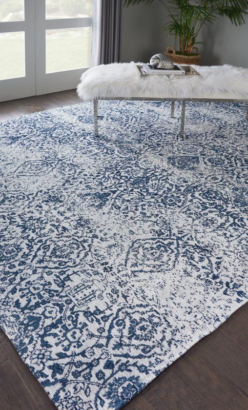 Orourke Abstract Ivory/Navy Blue Area Rug