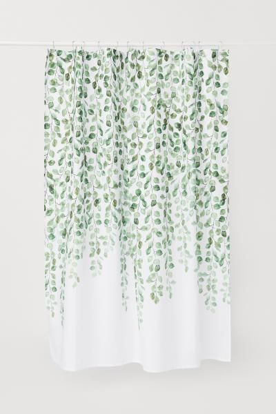 Patterned Shower Curtain - White/leaf-patterned -  | H&M US