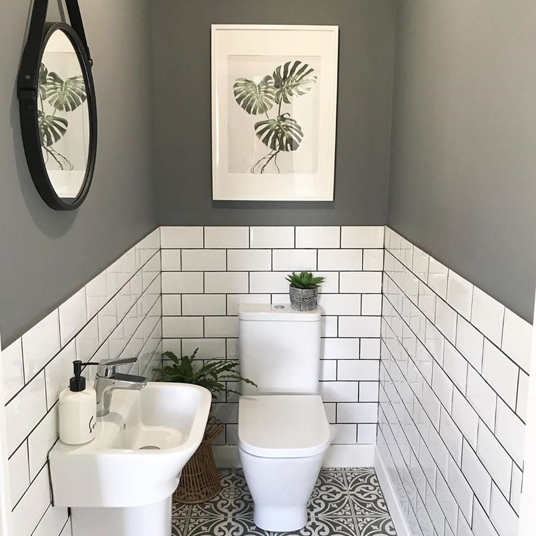Period Home & Interiors on Instagram: “The little room with a wonderfully big tiling solution.. bother the metro wall tiles with coloured grout and the patterned floor tiles.…”