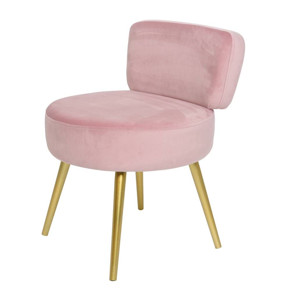 Pink Velvet Stool With Backrest