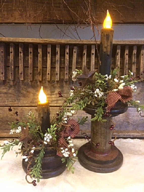 Primitive Antique Wooden Spool Bobbin Timer Candle Home Decor Accent