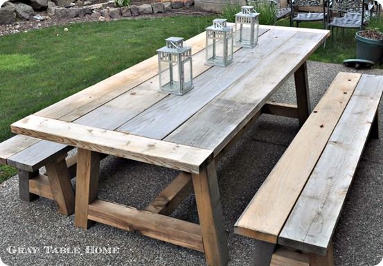 Reclaimed Wood Outdoor Dining Table and Benches