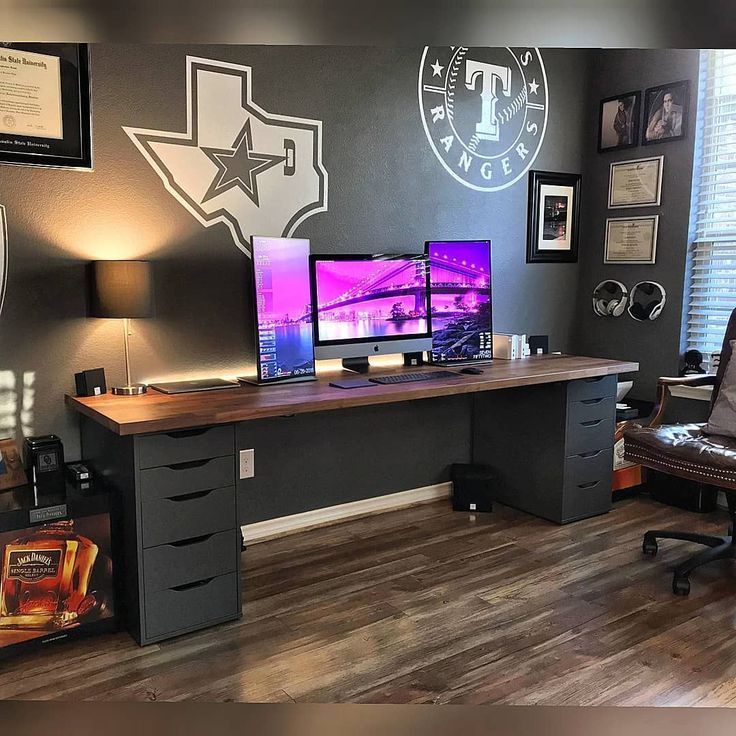 SLIDE TO SEE SPECS Beautiful gaming room I truly love that desk combo from IKEA …