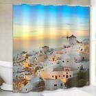 Santorini Shower Curtain - Aegean Sea White House in Blue and White Fabric #Bath...