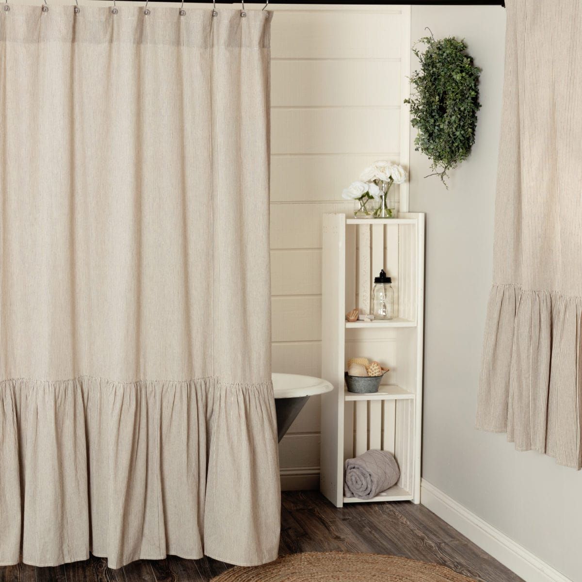 Sara’s Ticking Black Ruffled Shower Curtain – Piper Classics