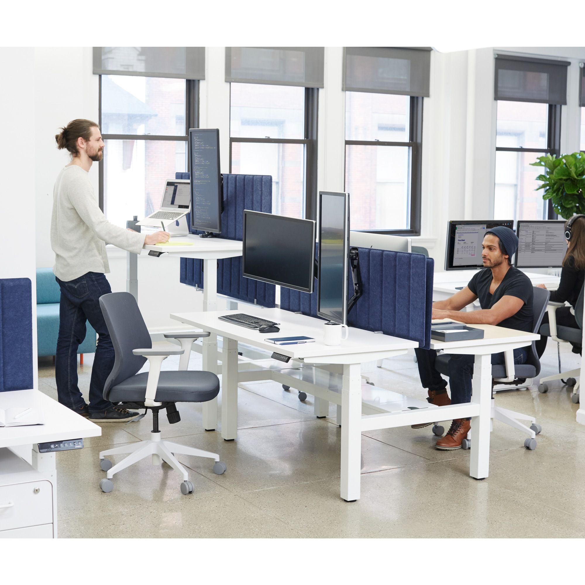 Series L Adjustable Height Double Desk for 2, Charcoal Legs | Adjustable Height Desks | Poppin