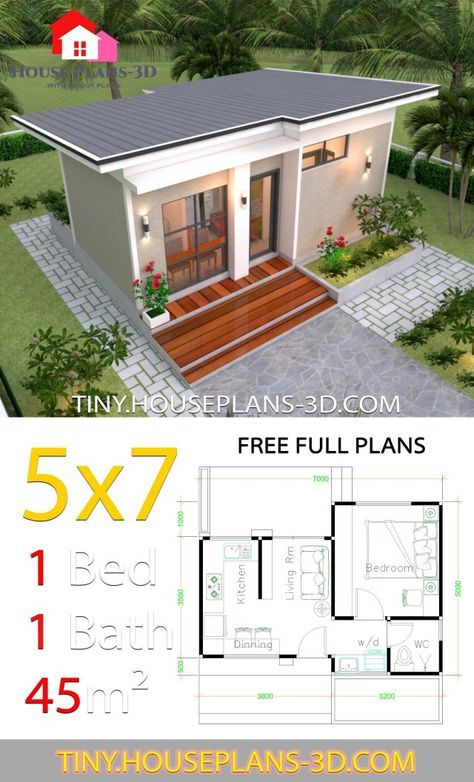 Small House Design Plans 5×7 with One Bedroom Shed Roof – Tiny House Plans