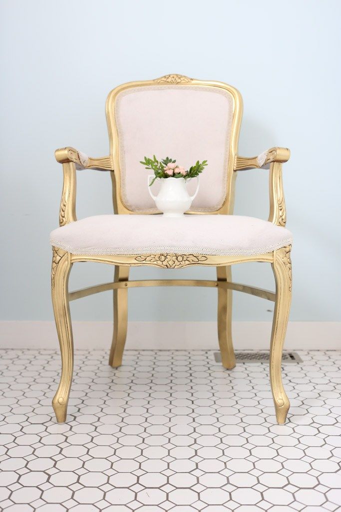 Spray Painted Gold French Chair, Antiquing Wax | This Mamas Dance-1