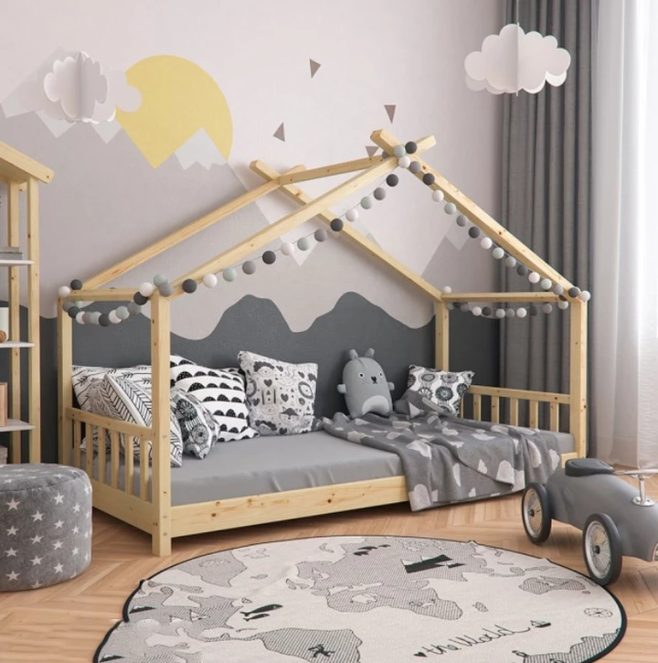 Teepee Tent Toddler Bed Frame Kids Wooden House Cabin Montessori Floor bed Child… – pickndecor.com/furniture