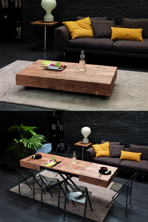 The Cristallo table from Resource Furniture transforms from a coffee table to a ...