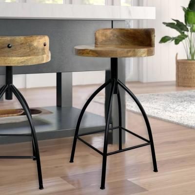 The Urban Port 26 in. Brown and Black Industrial Style Adjustable Swivel Counter Height Stool with Backrest UPT-165867 – The Home Depot
