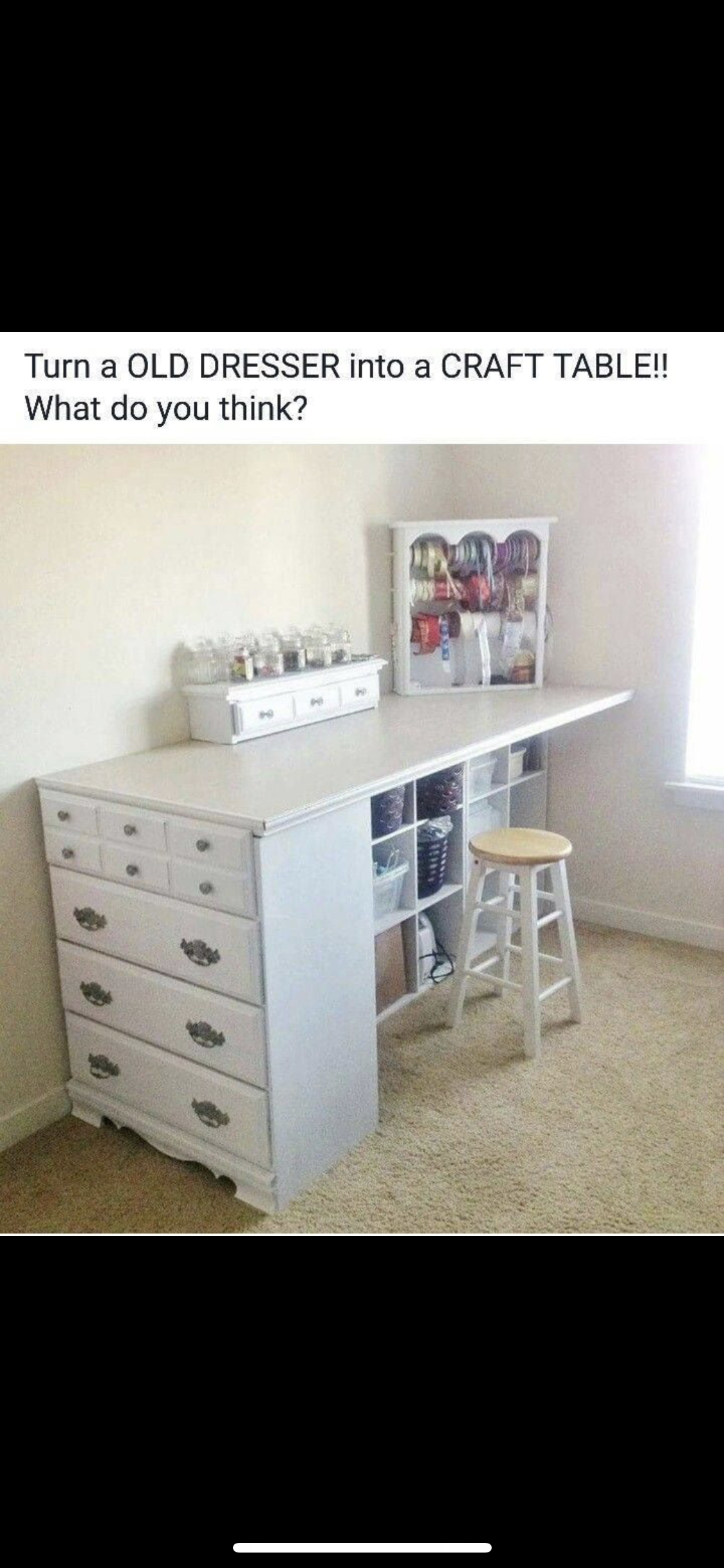 This is a good way to use an old dresser in the garage and also create a workben...