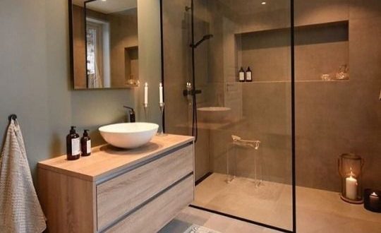 Tile color and black outline of mirror and shower – dekorationcity.com