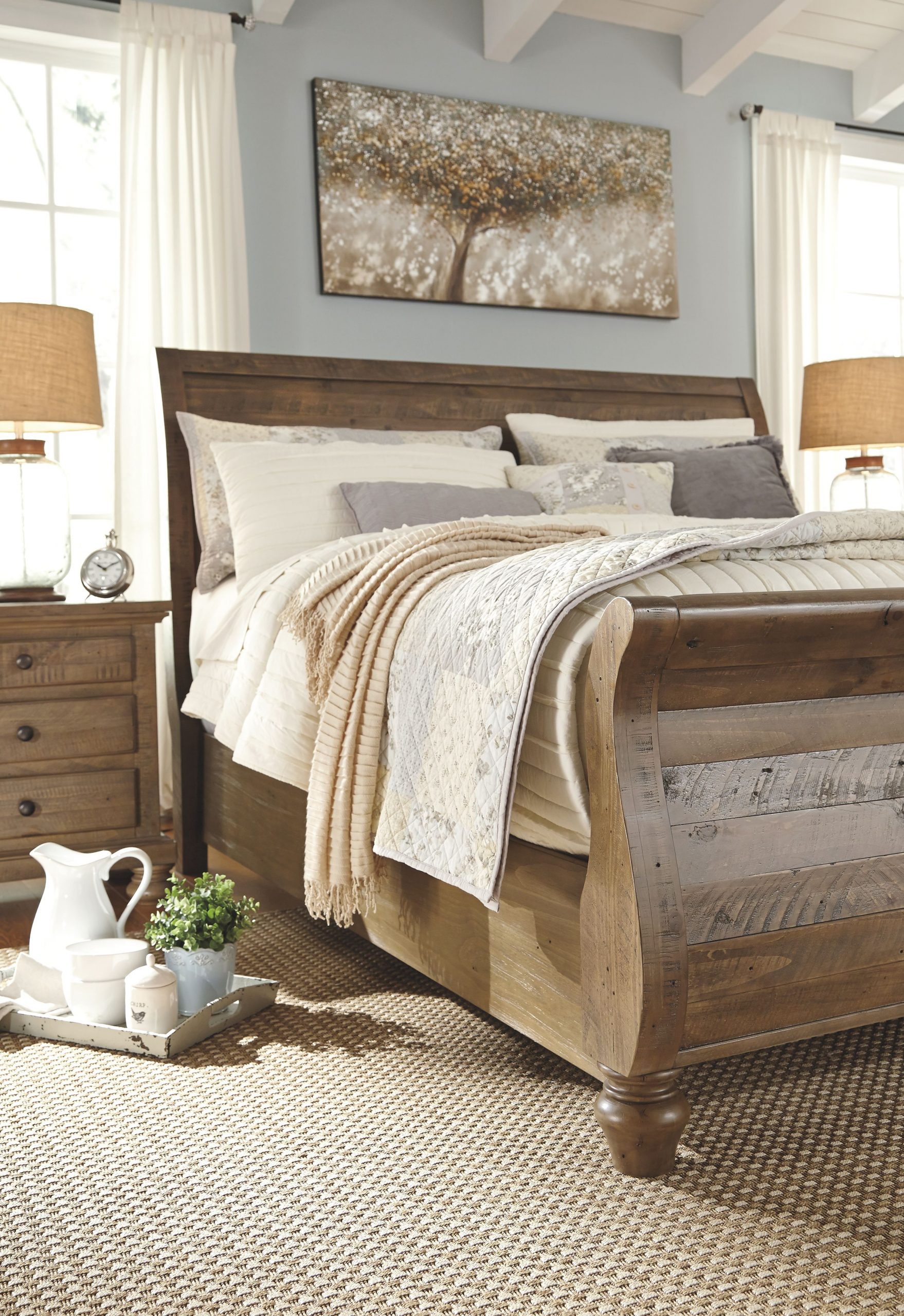Trishley King Sleigh Bed, Light Brown