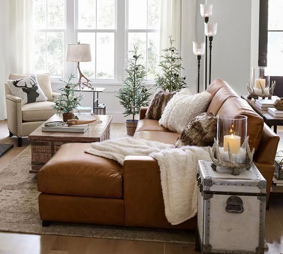 Turner Square Arm Leather Sofa With Chaise Sectional