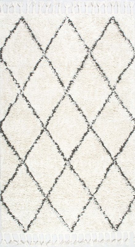 Twinar Geometric Hand-Knotted Wool Off White/Dark Gray Area Rug