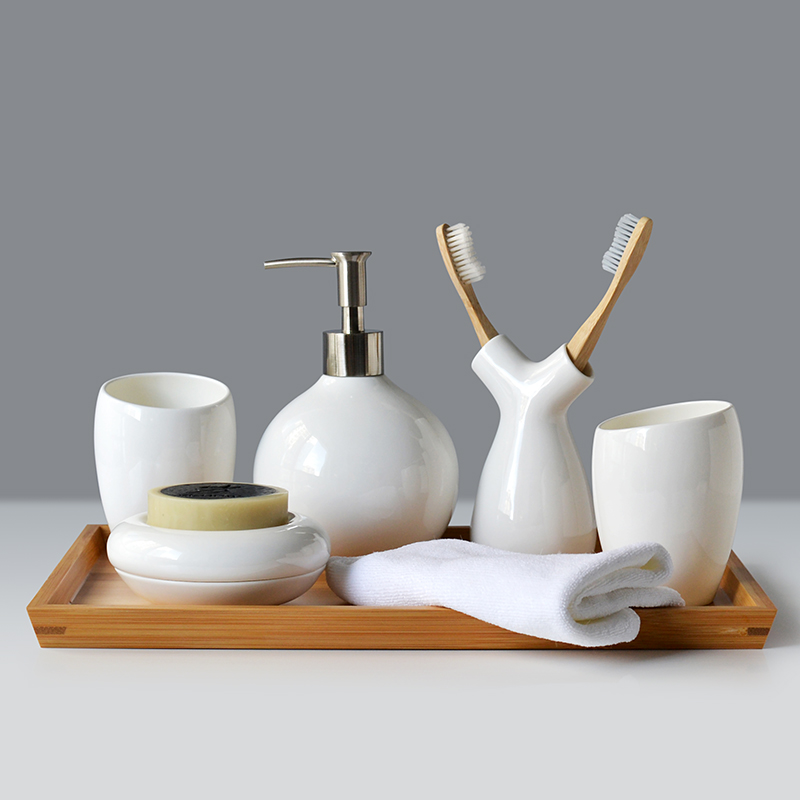 Unique Creative Design White Ceramic Bath Ensembles 6-piece Bathroom Accessories