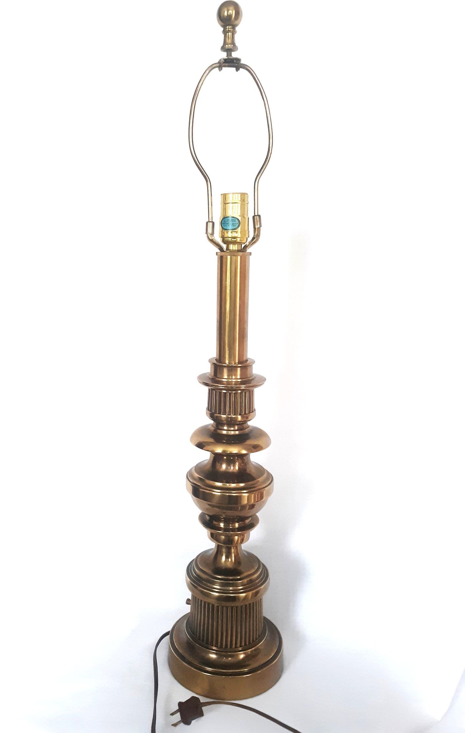 Vintage Stiffel Lamp Hollywood Regency Solid Brass Heavy Tall Candlestick Lamp Dresser Desk End Table Lamp w/Harp Fitter & Finial