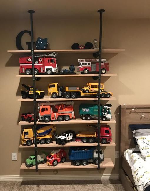 Wall Decorating with Toy Cars, Kids Storage and Organization Ideas