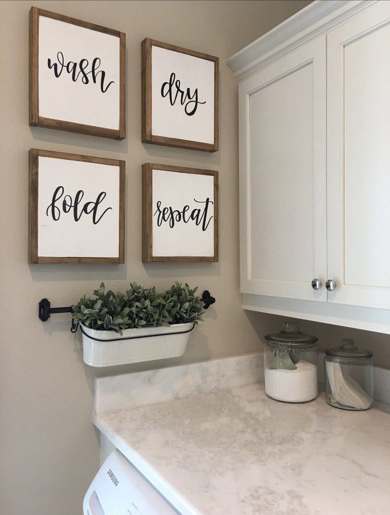 Wash Dry Fold Repeat Signs | Laundry Room Sign | Rustic Home Decor | Mudroom Signs | Laundry Room Wall Decor | Farmhouse Sign Fixer Upper
