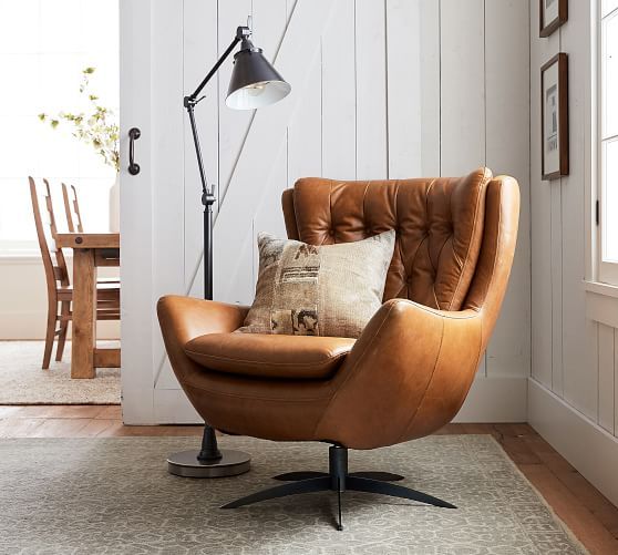 Wells Leather Tufted Swivel Armchair