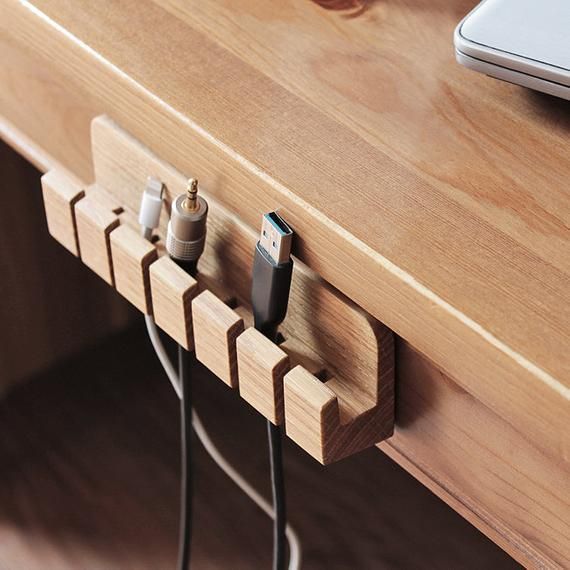 Wooden Cable and Charger Organizer – Cable Management for Power Cords and Charging Cables