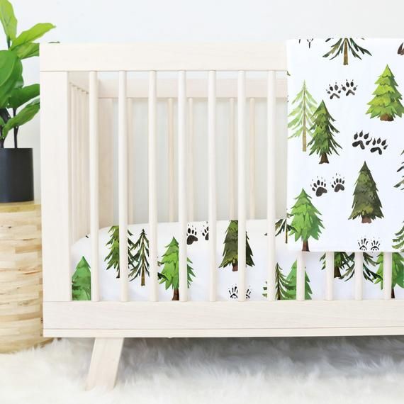 Woodland Trees Crib Set | Woodland Trees Crib Bedding | Green Woodland Trees Baby Bedding | Woodland Baby Boy Nursery