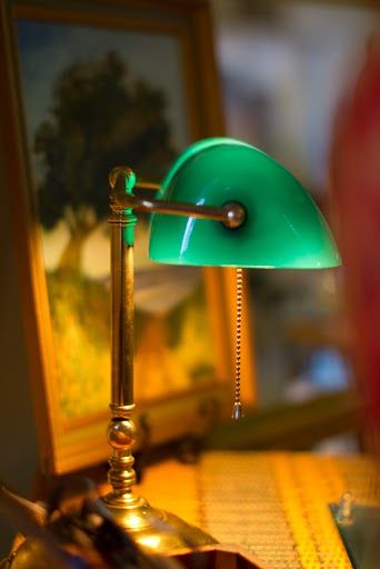 adore emerald bankers lamps. my mom gave me hers that i ♥….perfect in my off…