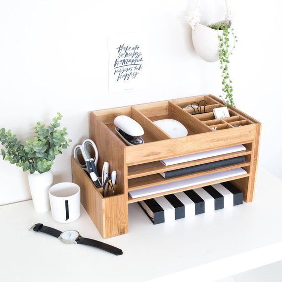 bamboo home office supplies organisers storage desktop accessories small space storage organisers desk tidy - Wood Design