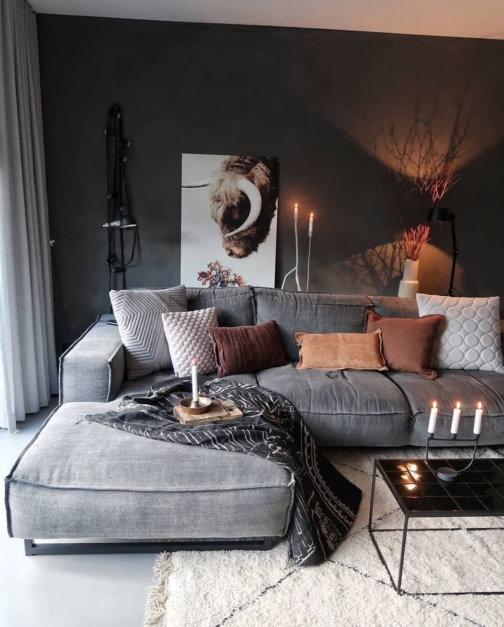 lounge sofa with a nice berber and nice lighting🖤 - Pin Coffee