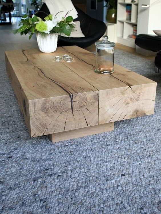 natural wood oak beam coffee table for living room