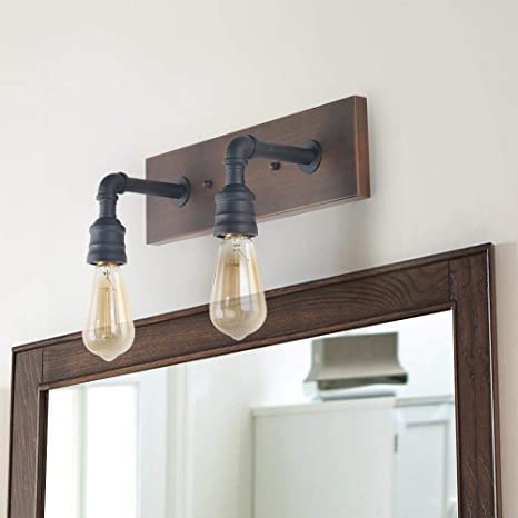 LNC A03375 Bathroom Vanity Lights, Farmhouse Wood and Water Pipe .